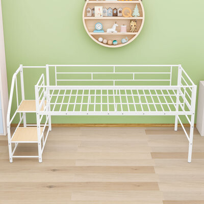 Isabelle & Max Twin Mid Loft Bed With Integrated Storage Stairs And Guardrails