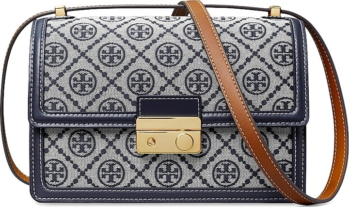Tory Burch Women's T Monogram Leather Shoulder Bag - Tory Navy