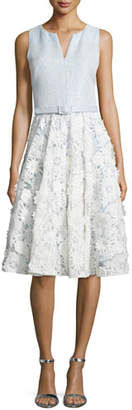 Badgley Mischka Lace-Skirt Sleeveless Cocktail Dress, Ivory Sky