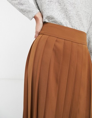 Selected midi skirt with pleats in brown