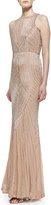 Thumbnail for your product : Rachel Gilbert Sleeveless Deco Beaded Pattern Gown, Silver