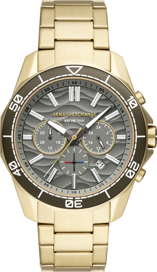 Alpha A Armani Exchange Men's Chronograph Gold-Tone Stainless Steel Watch, 44mm - Gold