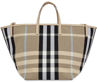Burberry Xl Smooth Leather Canvas Beach Tote