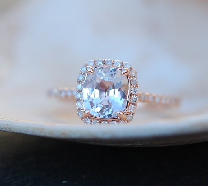 Etsy 2.1Ct White Sapphire Engagement Ring 14K Rose Gold Diamond Halo