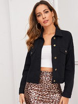 Thumbnail for your product : Shein Pocket Patch Button Front Cut-out Denim Jacket