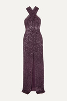 Thumbnail for your product : Naeem Khan Cutout Sequined Tulle Gown - Purple