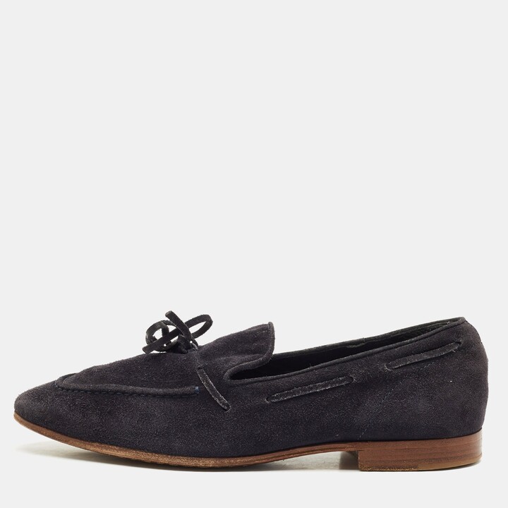 Tod's Navy Blue Suede Penny Penny Loafers