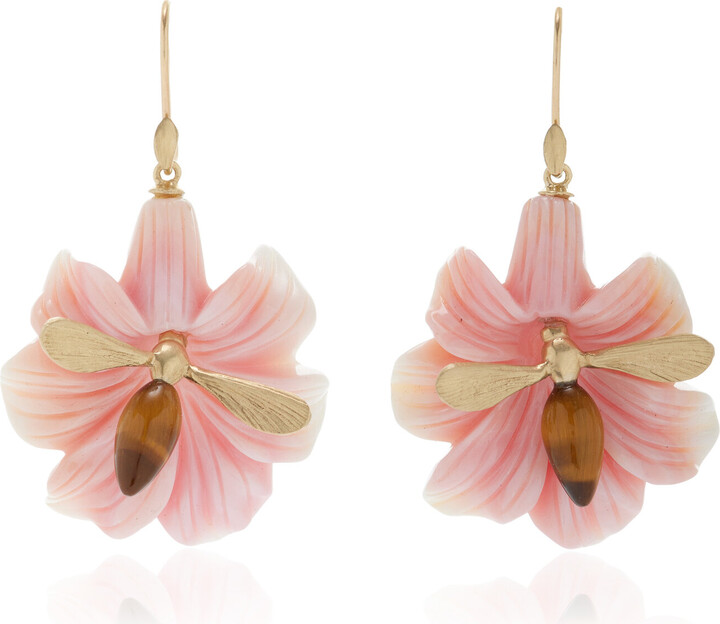 Annette Ferdinandsen Pollinator 14K Yellow Gold Conch, Tiger's Eye Earrings