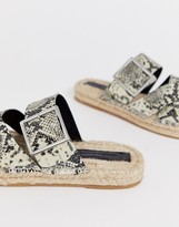 Thumbnail for your product : ASOS DESIGN Jazz leather buckle espadrille slider in snake