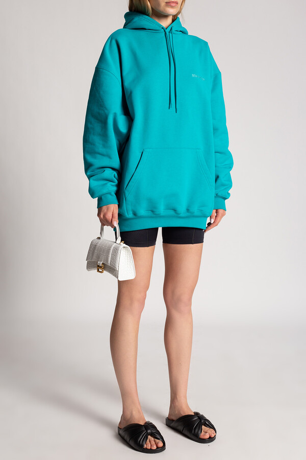 maart lineair uitlokken Balenciaga Oversize Hoodie With Logo Women's Blue - ShopStyle