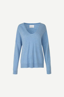 Samsoe & Samsoe Zen Blue Cashmere Nola V Neck Sweater - blue | medium - Blue/Blue