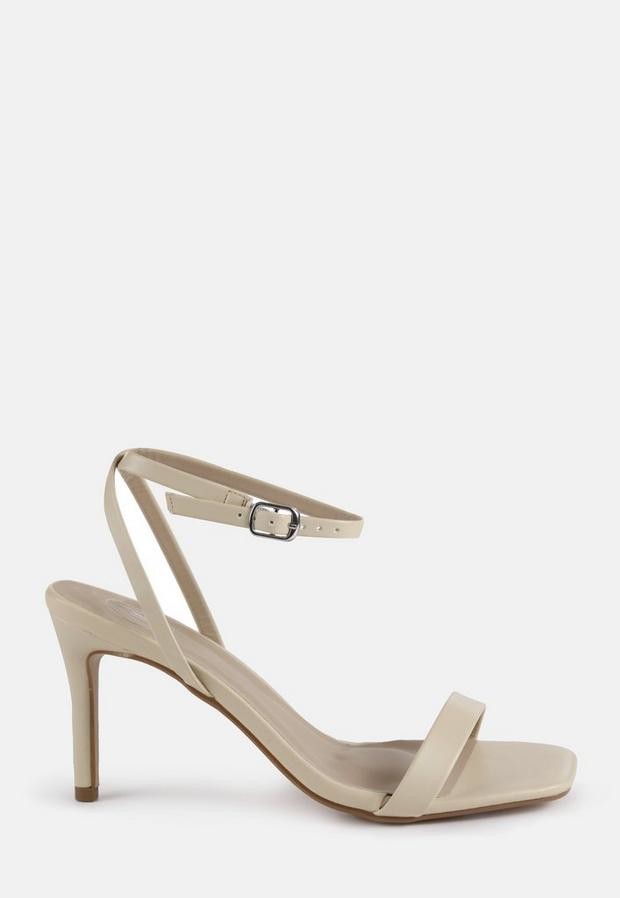 Missguided Cream Barely There Mid Heel Sandals ShopStyle