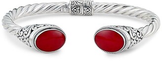 Samuel B. Sterling Silver Oval Coral Hinged Bangle