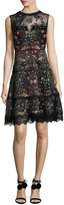 Thumbnail for your product : Elie Tahari Maritza Sleeveless Floral-Embroidered Satin Dress, Black Multi