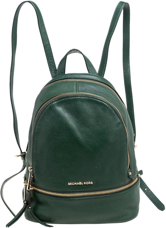 dark green leather backpack