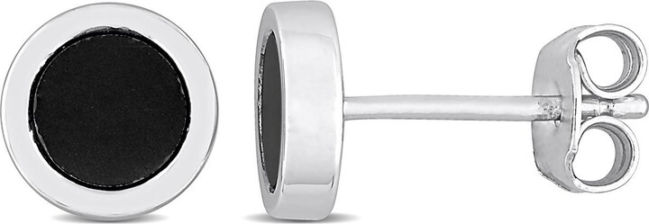 DELMAR Men's Sterling Silver Hematite Round Stud Earrings