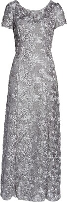 Alex Evenings Short Sleeve Lace Gown