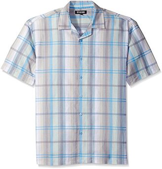 Stacy Adams Men's Big-Tall Linen Blend Yarn Dyed Print Short Sleeve Shirt