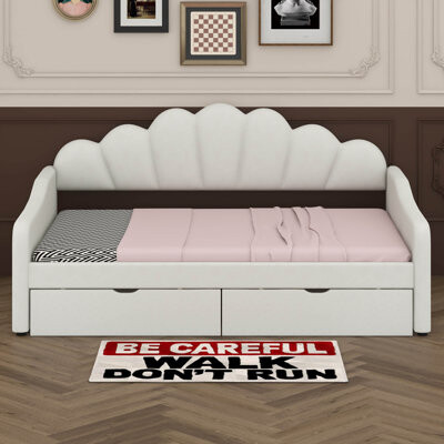 Mercer41 Full Size Upholstery Daybed With 2 Drawers Wood Daybed With Shall Shaped Backrest Velvet Sofa Bed Frame With Storage