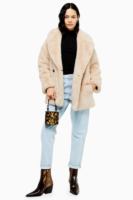 Topshop Cream Soft Faux Fur Double Breasted Coat