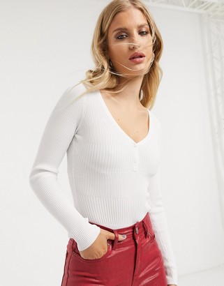 Bershka ribbed body in white - ShopStyle Long Sleeve Tops