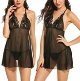 Thumbnail for your product : Avidlove Women Sexy Lingerie Halter Babydoll Open Back Chemises Transparent Lace Sleepwear