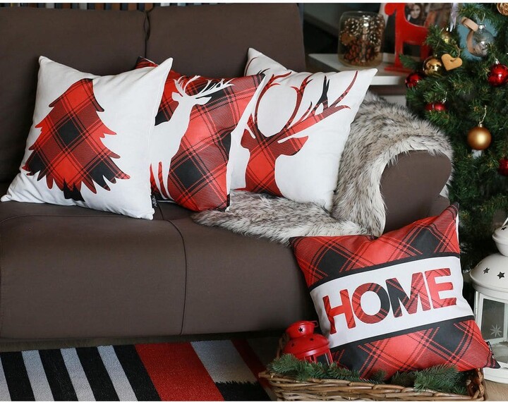 MIKE & Co. NEW YORK Decorative Christmas Themed Throw Pillow Cover Square 18 in. x 18 in. White and Red for Couch, Bedding (Set of 4)