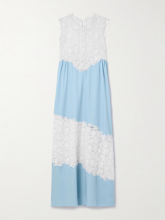 Kika Vargas Emma Guipure Lace-trimmed Tencel™ Lyocell Maxi Dress - Blue