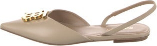 Burberry Leather Slingback Flats Neutrals TB Monogram Pointed-Toes Elasticized Straps Includes Box & Dust Bag Designer
