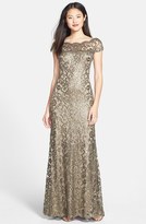 Thumbnail for your product : Tadashi Shoji Illusion Yoke Sequin Embroidered Trumpet Gown