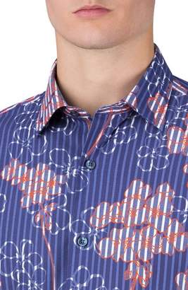 Bugatchi Shaped Fit Floral Stripe Sport Shirt