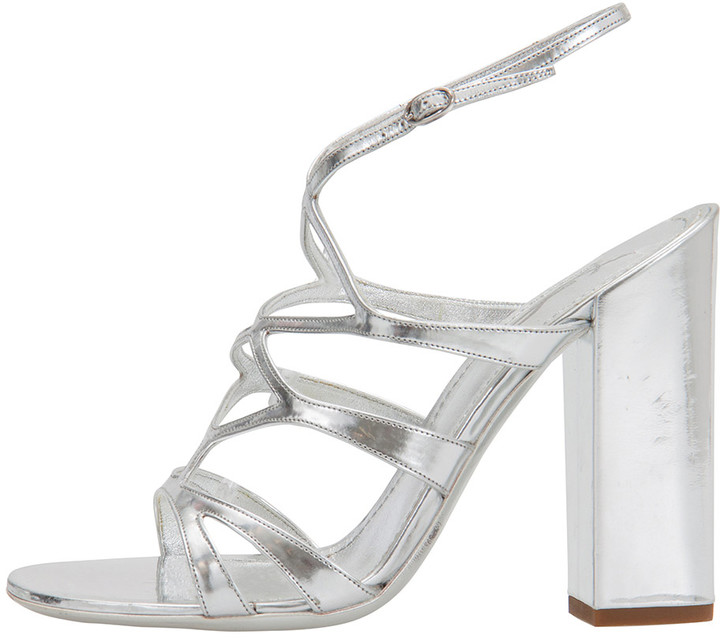 silver strappy block heel sandals