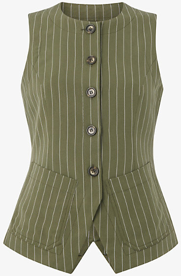Whistles Womens Khaki/Olive Lottie Pinstripe Regular-Fit Woven Waistcoat 10
