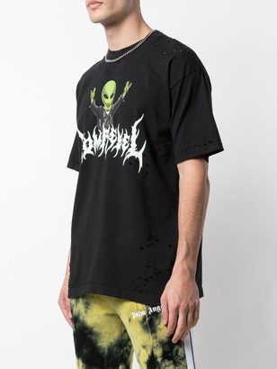 Dom Rebel distressed alien print T-shirt