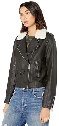 Levi's Asymmetrical Banded Bottom Moto with Sherpa Collar