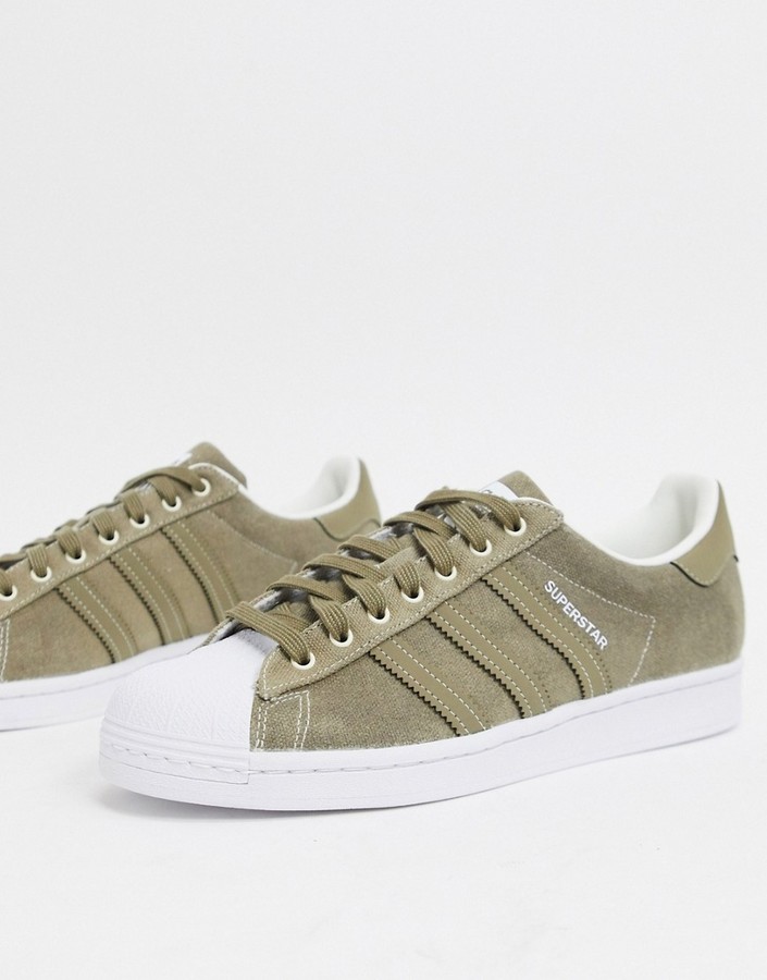 adidas superstar trainers in khaki - ShopStyle