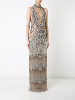 Thumbnail for your product : Marchesa beaded fringe column gown