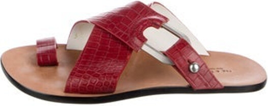 Rag & Bone Leather Flats Red Semi-Pointed Toes Crossover Straps Designer
