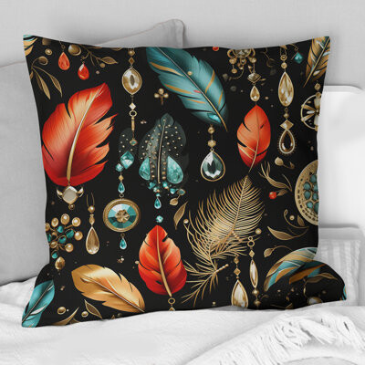 Black Jewerly Boho Chic - Boho Printed Throw Pillow