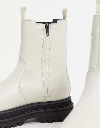 ASOS DESIGN chelsea calf boots in off white faux leather - ShopStyle