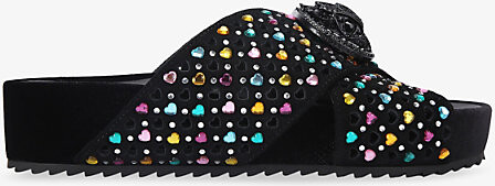 Kurt Geiger Womens Black/Comb Chelsea Cross-Strap Suede Sandals Eur 39 / 6 Uk Women