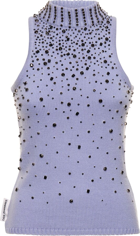 DES PHEMMES Knit wool turtleneck vest w/crystals - ShopStyle