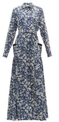 Evi Grintela Olivia High-neck Floral-print Cotton Dress - Blue Print