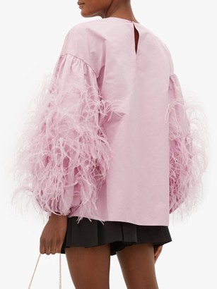 Valentino Feather-trim Cotton-blend Faille Blouse - Light Pink