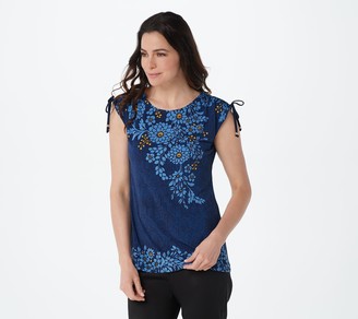 Susan Graver Printed Liquid Knit Top with Ruched Shoulder