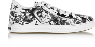 DSQUARED2 Black & White Tattoo Printed Leather Men's Sneakers