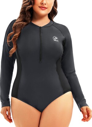 Holipick Plus Size One Piece Rash Guard for Women Long Sleeve Swimsuit  Zipper UPF 50+ Surfing Bathing Suit - ShopStyle