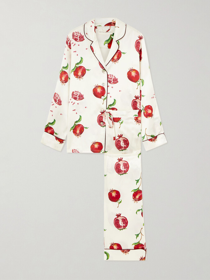 Olivia von Halle Lila Printed Silk-satin Pajama Set - White