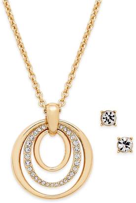 Charter Club Gold-Tone Pavandeacute; Pendant Necklace and Crystal Stud Earrings Set, Only at Macy's