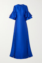 Thumbnail for your product : Reem Acra Button-embellished Ruffled Satin-piqué Gown - Royal blue